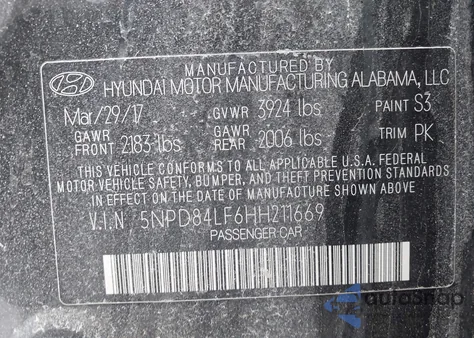 2017 Hyundai Elantra Se z USA, uszkodzony, nr VIN 5NPD84LF6HH211669